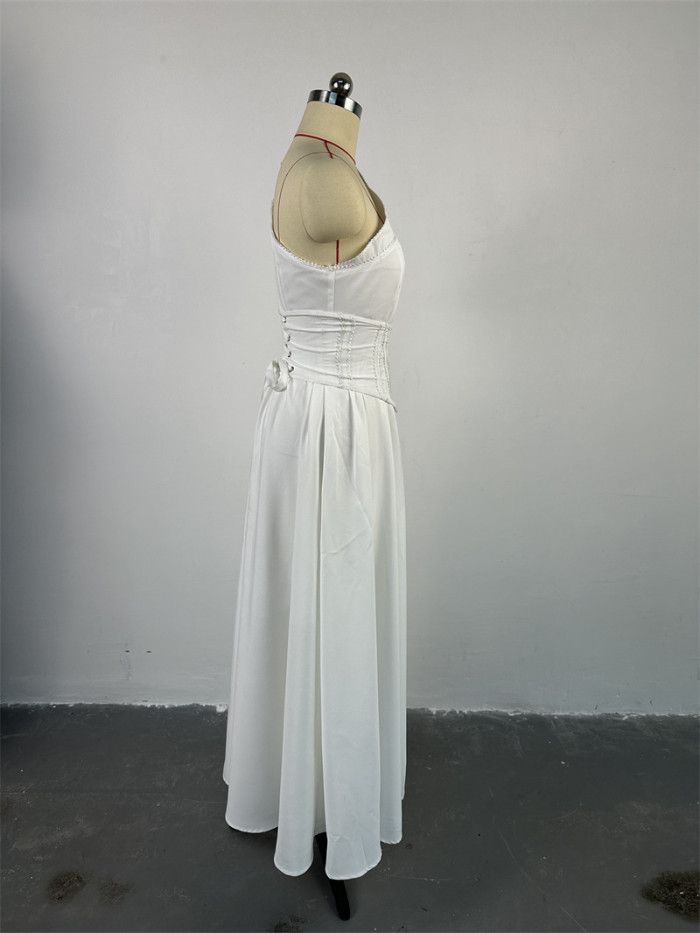 Asymmetric Neckline Short Sleeve Waistband Fishbone Waist-Minimizing Midi Dress