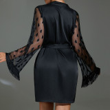 Love Heart Mesh Long Sleeve Pajama Robe