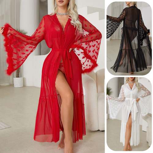 Sheer Mesh Robe Seductive Lingerie Open-front Nightgown