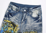 Vintage Blue Distressed Slim Fit Stretch Printed and Dyed Skinny Men's Jeans