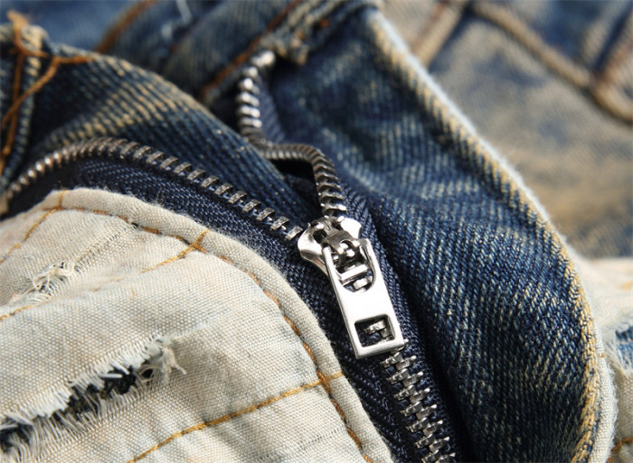 Patchwork Distressed Multi-Pocket Slim Fit High-Waisted Elasticity Men's Denim Jeans