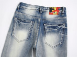 Vintage Blue Distressed Slim Fit Stretch Printed and Dyed Skinny Men's Jeans