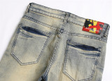Vintage Blue Slim Fit Elastic Printed and Dyed Multi-pocket Straight-leg Men's Jeans