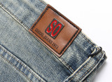 Blue Distressed Patch Embroidered Stretch Mid-rise Skinny Men's Jeans