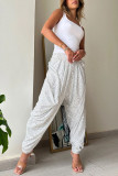 Relaxed Fit Sequined Adjustable Waist Lantern Long Pants