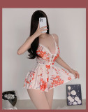 Deep V Temptation Sweet Floral Print Halter Sexy Babydoll