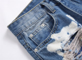 Men's Distressed Patchwork Non-stretch Slim Fit Straight Mid-rise Jeans