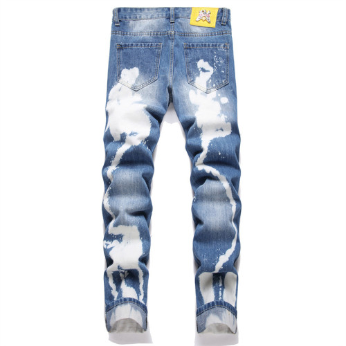 Men's Distressed Patchwork Non-stretch Slim Fit Straight Mid-rise Jeans