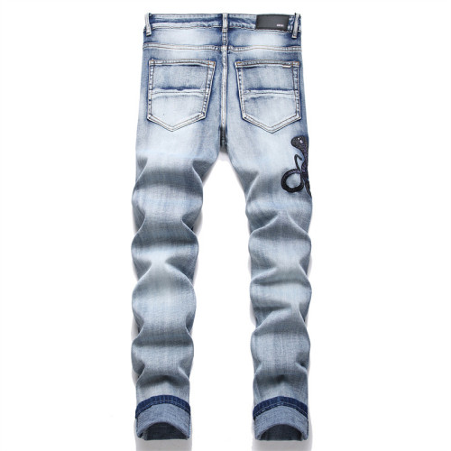 Blue Cobra Embroidered Stretchy Mid-rise Slim Fit Men's Jeans