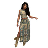 Distressed Split-Hem women Tank Top Maxi Dress