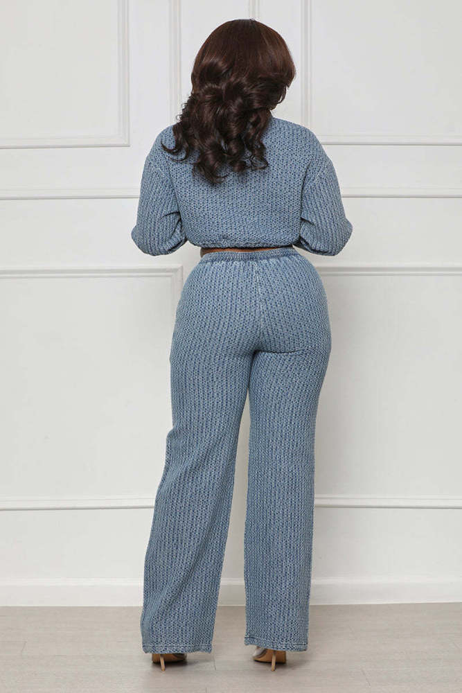 Long Sleeve Long Pants Denim Women's Two-Piece Set
