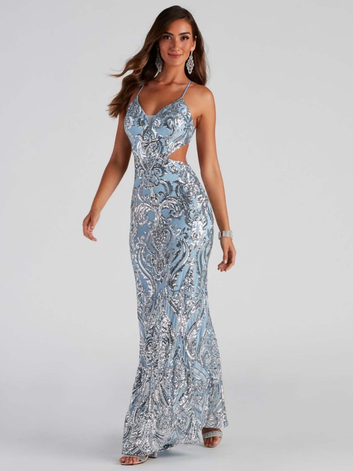 Sexy V-Neck Sequin Evening Gown