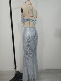 Sexy V-Neck Sequin Evening Gown