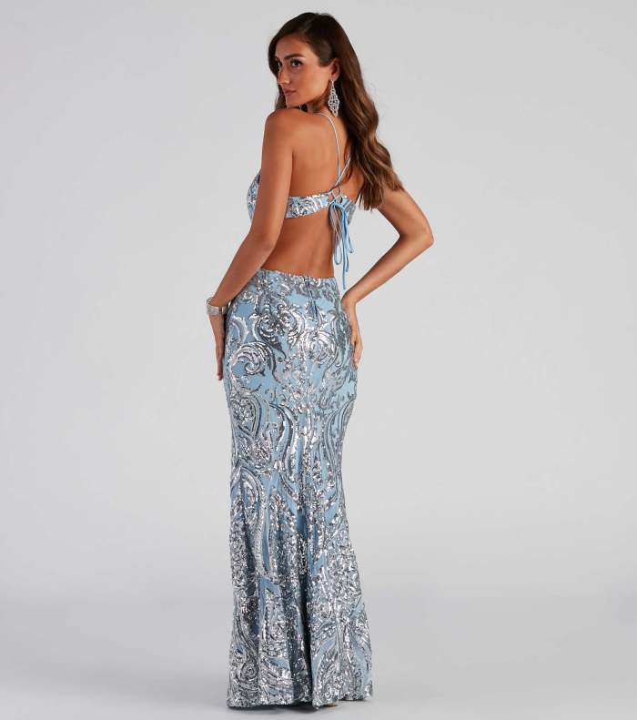 Sexy V-Neck Sequin Evening Gown