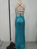 Sparkling Sequin Elegant High Neckline and Stylish Side Slit Evening Gown