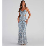 Sexy V-Neck Sequin Evening Gown