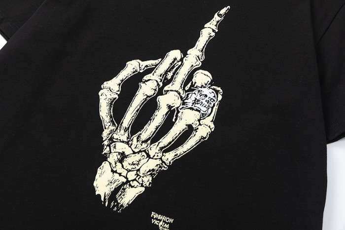 Skeleton Hand Bone Print Casual Round Neck Short Sleeve T-shirt