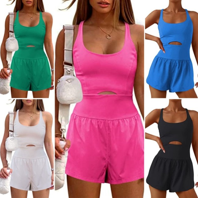 Yoga Shorts Hollow Cross Beautiful Back Loose Comfortable Fitness Clothing Backless Jumpsuit