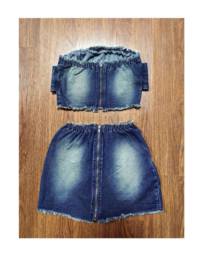Strapless Belted Elastic Mini Skirt Set