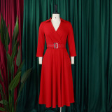 Solid Color High-Waisted Elegant Dress