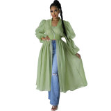 Fashion Solid Color Long Sleeve Chic Chiffon Dress