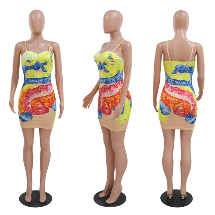 Fashionable and Sexy Rhinestone Embellished Bodycon Mini Dress for Nightclubs