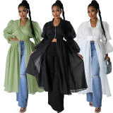 Fashion Solid Color Long Sleeve Chic Chiffon Dress