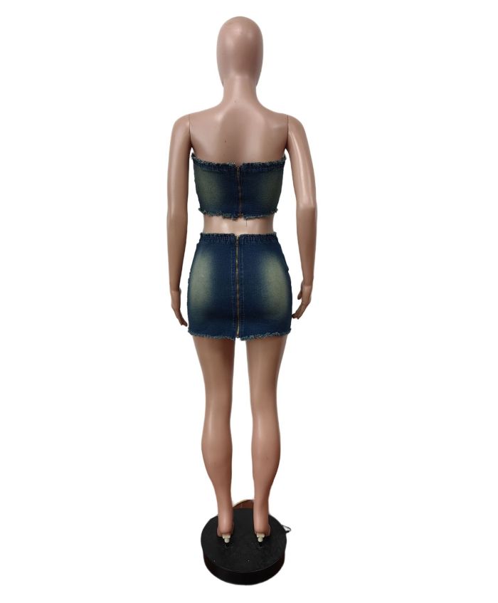 Strapless Belted Elastic Mini Skirt Set