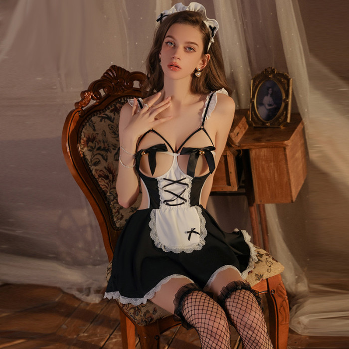 Seductive and Playful Open-Back Pure Desire Butterfly Maid Role-Play Flirting Uniform Set