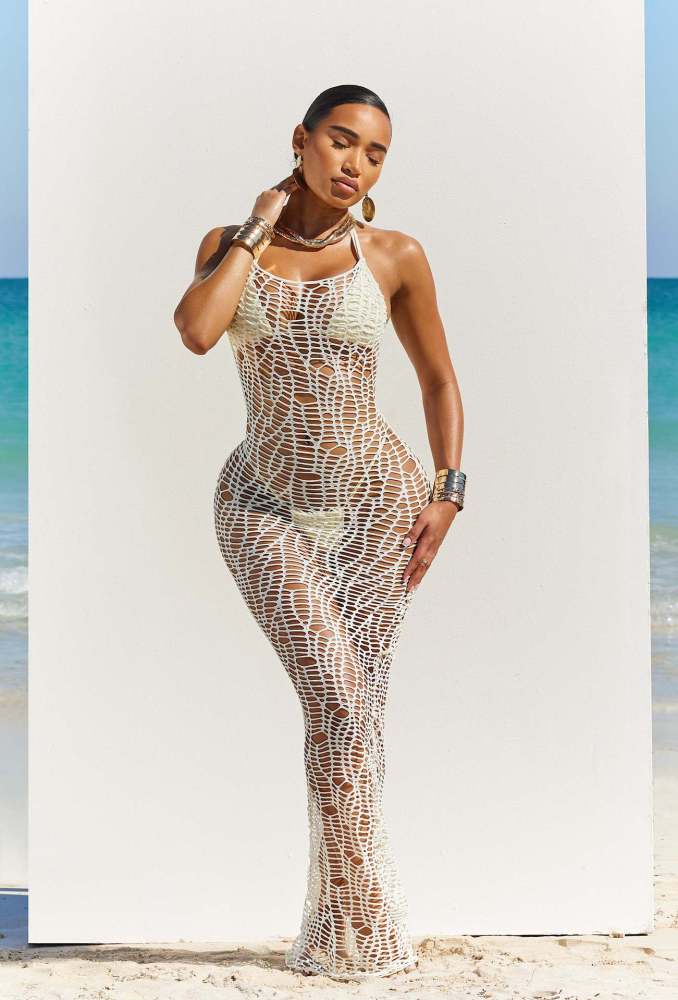 Sexy Cup Bikini and Thong Beach Long Skirt Ensemble Seductive Cut-out Backless Halter Three-piece Set