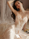 Perspective Mesh Backless Butterfly Decorated Nightgown