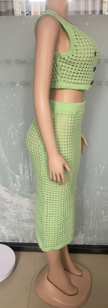 Fishnet Knit Casual Two-Piece Set