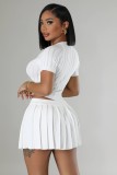 Knitted Elastic Sports Leisure Skirt and Short Sweater Set