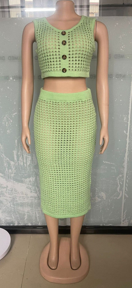 Fishnet Knit Casual Two-Piece Set