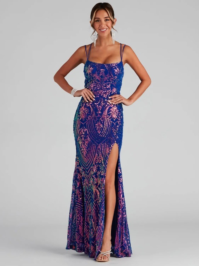 Sparkling Elegant High-Slit Evening Gown