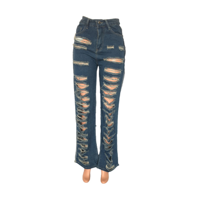 Sexy Slightly Stretchy Distressed Flared Jeans