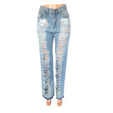 Sexy Distressed stretch Micro-flare Jeans