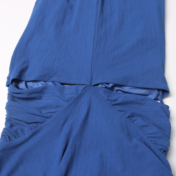 Hollow Out Twisted Pleats Design Single Shoulder Long Dress