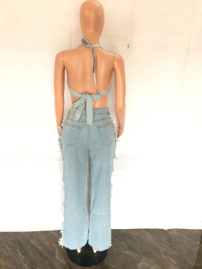 Distressed Slimming Denim Jeans Set for Women