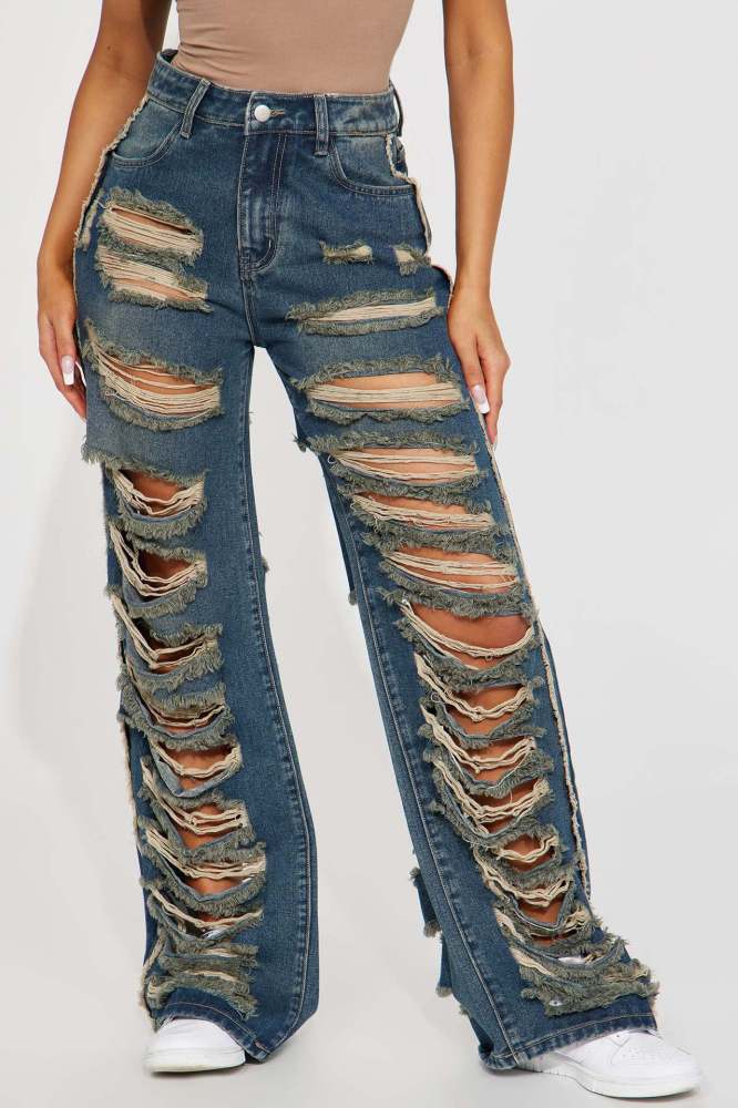 Sexy Slightly Stretchy Distressed Flared Jeans