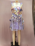 Women's Fashion Flower Embroidery Sexy Strap Bodycon Dress