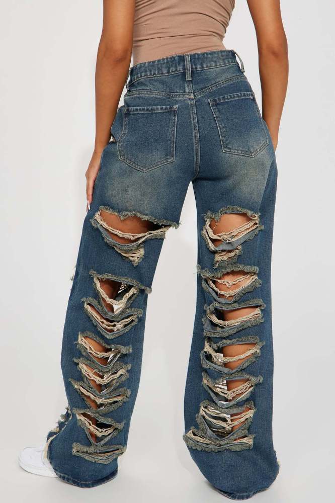 Sexy Slightly Stretchy Distressed Flared Jeans