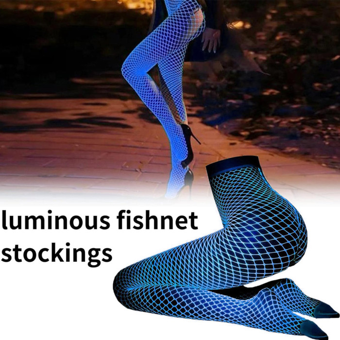 Sexy Hollow-Out Luminous Fishnet Leggings Glow-in-the-Dark Bodystocking for Women