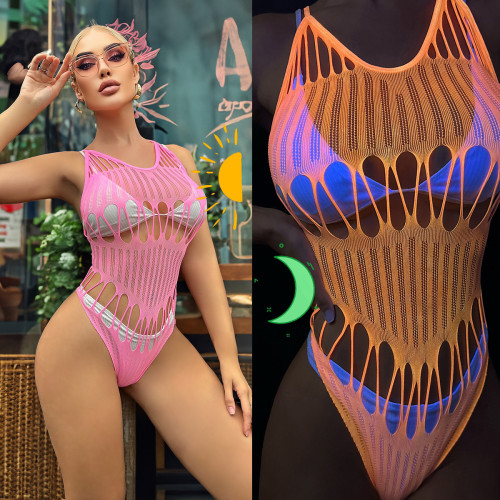 Fluorescent Night Glow Hollow Out Sling Sexy Lingerie Mesh Luminous Fishnet Lingerie