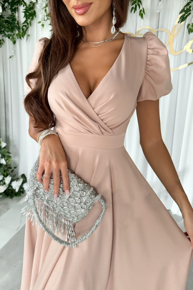 Sexy V-neck Solid Color Short Sleeve Midi Dress