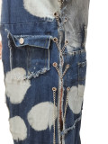 Winter Fashion Washed Patchwork Chain Denim Jacket For Women