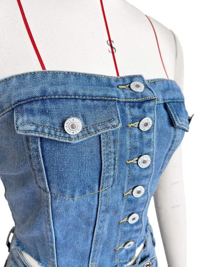 Women's Clothing Strapless Fashion Two Piece Denim Shorts Set