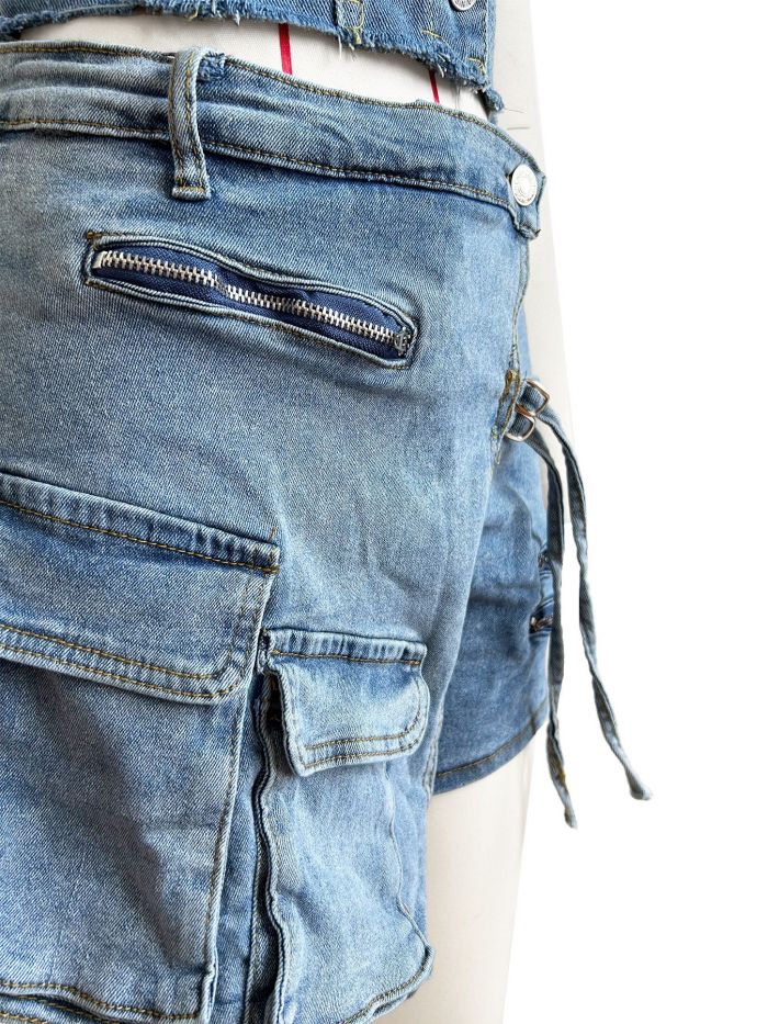 Women's Clothing Strapless Fashion Two Piece Denim Shorts Set