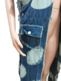Winter Fashion Washed Patchwork Chain Denim Jacket For Women