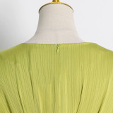Elegant Romantic Satin One-Shoulder Cinched Waist Pleated 7/8 Puff Sleeve Dress